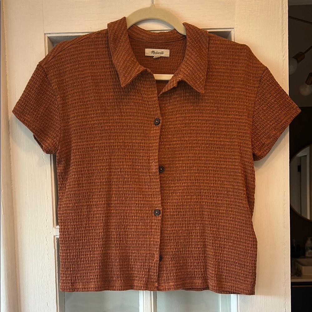 Madewell Brown Boxy Button Down Shirt with Notched Collar